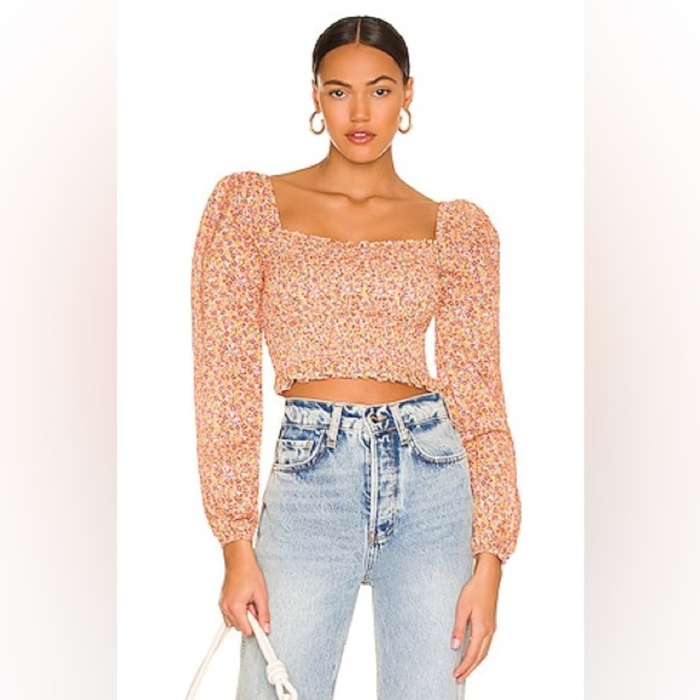 Minkpink Floral Smocked Puff Sleeve Top